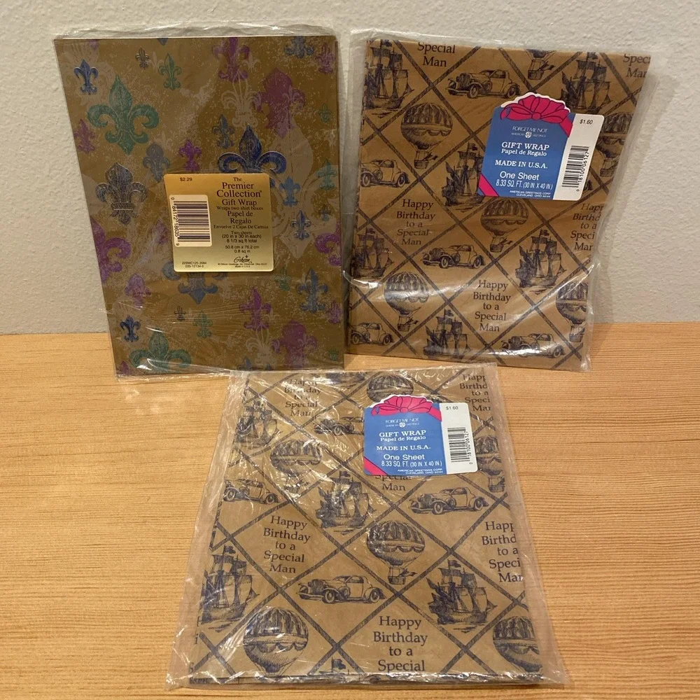 Vintage‎ Gift Wrap Lot Masculine Birthday
